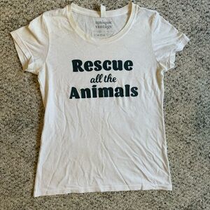 Unique Vintage Rescue All The Animals White Tee Women’s Medium